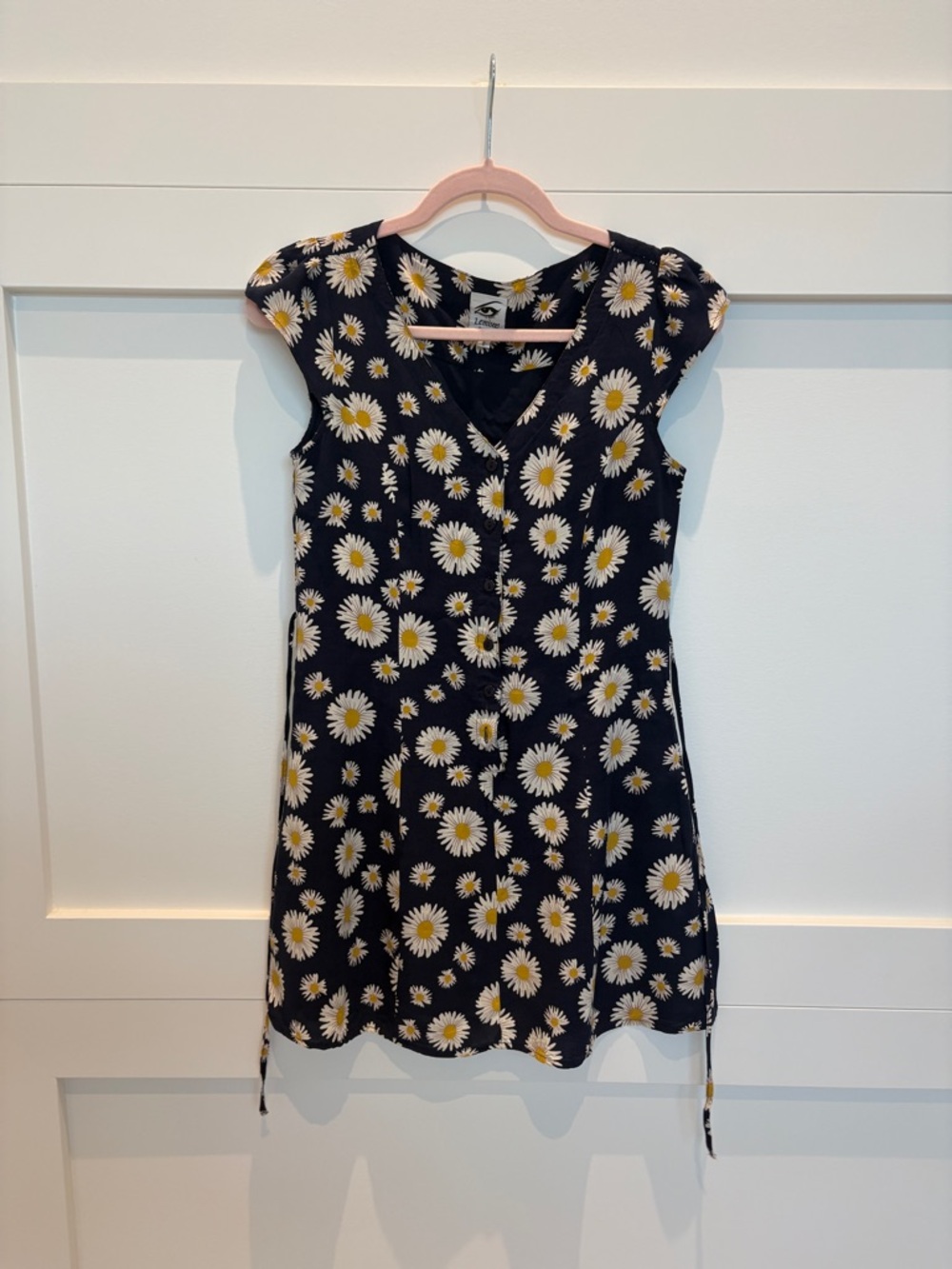 VINTAGE Navy Blue Daisy Print Dress